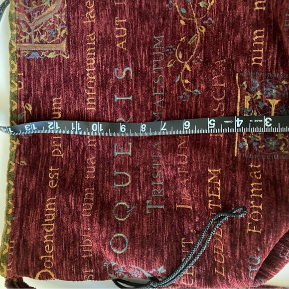 Red/Maroon Tapestry Draw-String Latin Text Pouch Medieval Renaissance - Picture 7 of 8